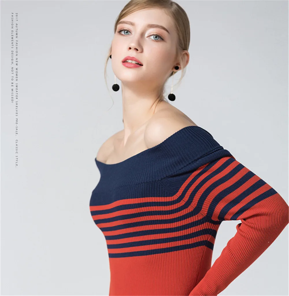 Fashion Autumn Off shoulder Sweater Dress 2017 High Quality Long Sleeve Off Shoulder Slash Neck Knitted Party Dress For women (3)