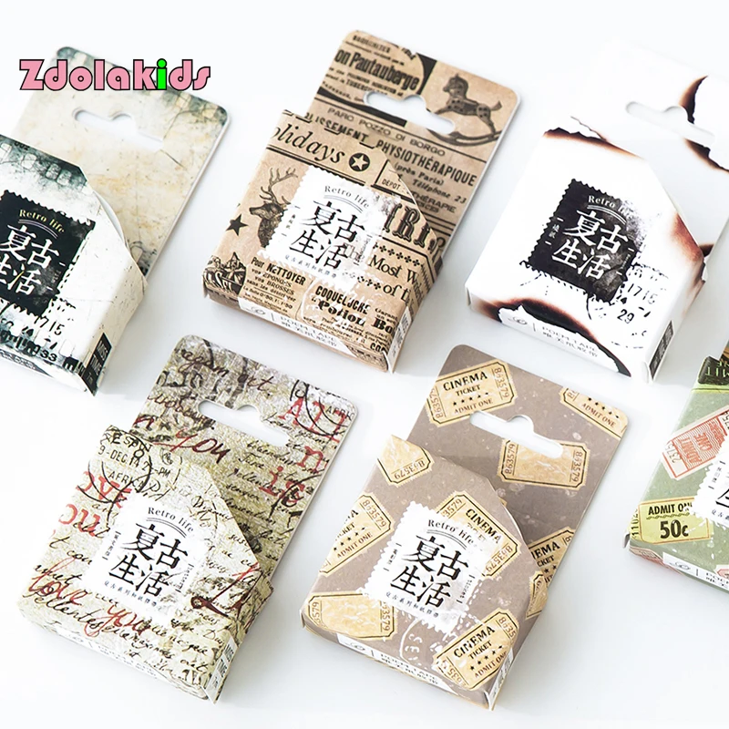 

New DIY Vintage Masking Washi Tapes Retro Life Decoration Adhesive Tapes Vintage Scrapbooking Planner Calendar Stickers Label