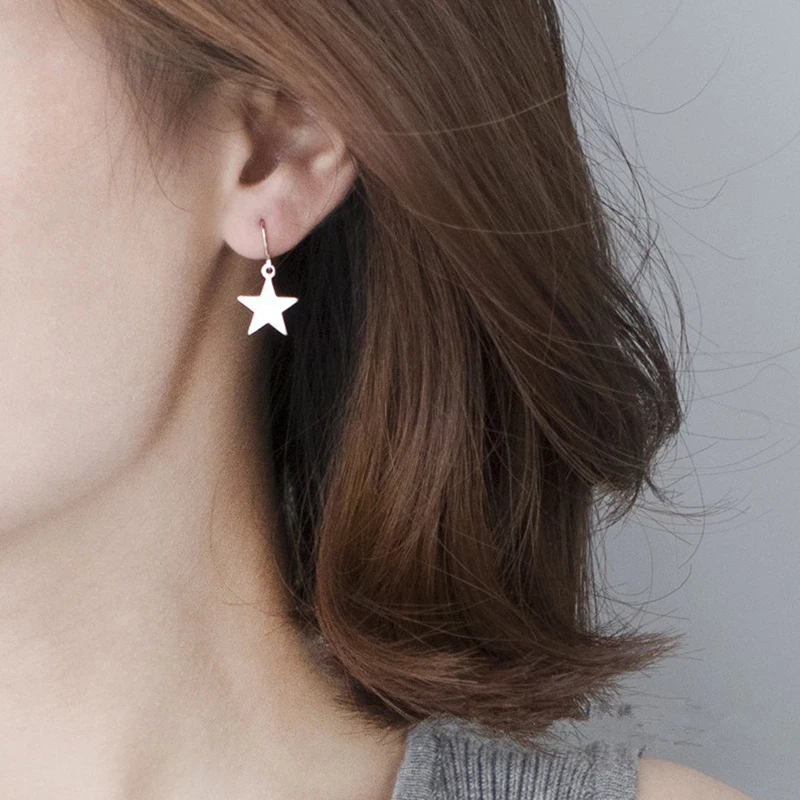 

Metal Star Sequins Hangging Earring For Girls Women Short Silver Gold Fashion Simple Smooth Cute Drop Earring