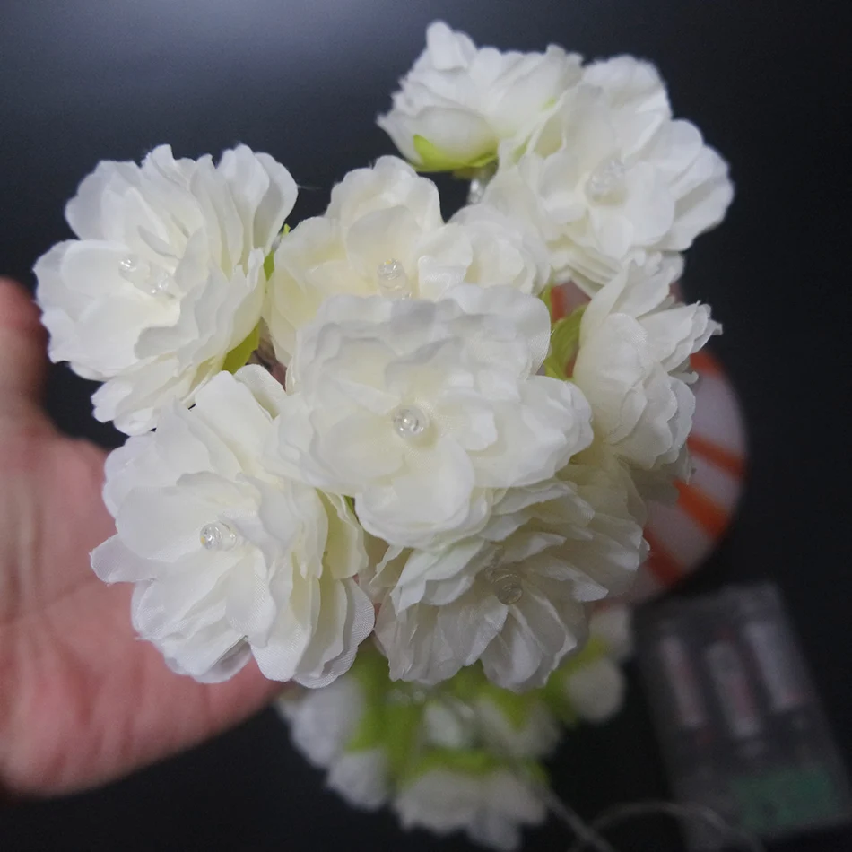 Handmade cream flower LED String Lights, AA Battery floral holiday lighting, Vase flower arrangement,Party garland decoration Handmade cream flower LED String Lights, AA Battery floral holiday lighting, Vase flower arrangement,Party garland decoration