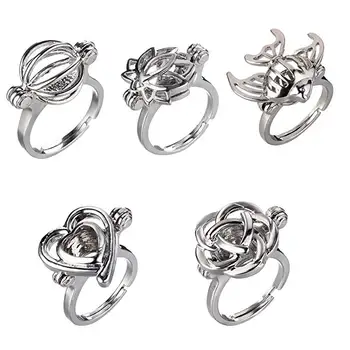

HENGSHENG 5 PCS Mixed Shape Hollow Locket Rings Adjustable Cage Charms Rings for Women