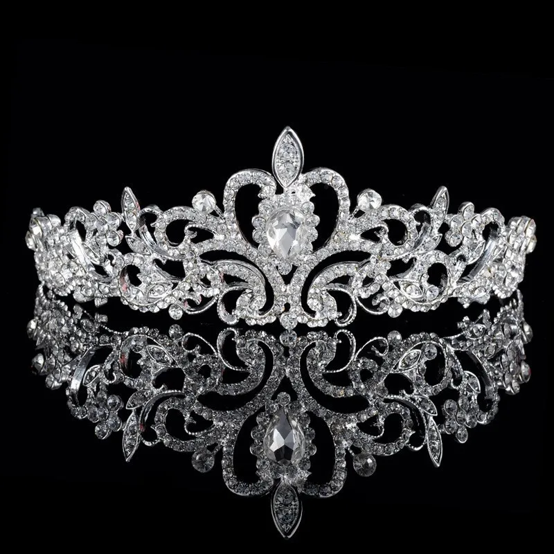 Роскошные свадебные хрустальные диадемы, короны, принцесса, королева, Театрализованная Вуаль со стразами, тиара, повязка на голову, свадебные аксессуары для волос - Окраска металла: Crystal White