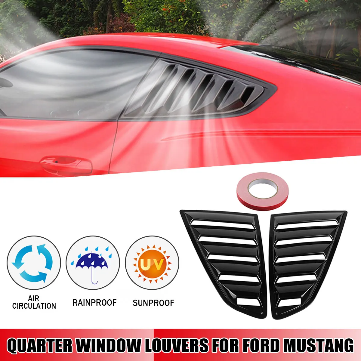 2Pcs 1/4 Quarter Car Side Window Scoop Louvers Vent Visors Five Slot