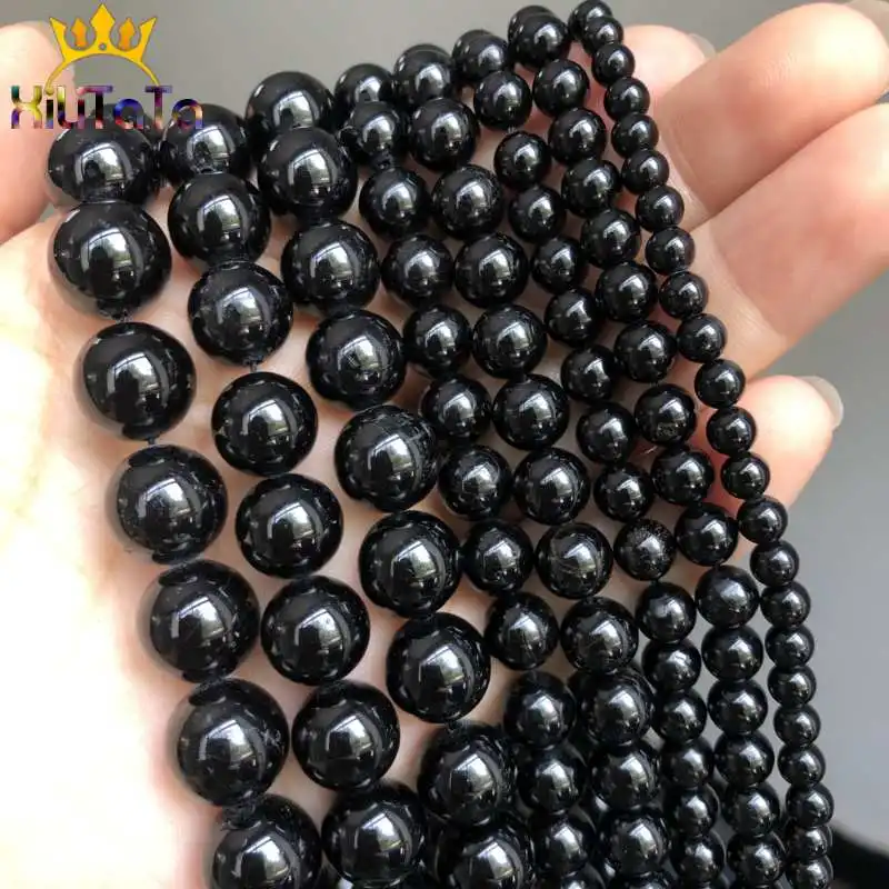 Gem Natural Black Stone Genuine Tourmaline Gemstone Beads For Jewelry Making 15" 