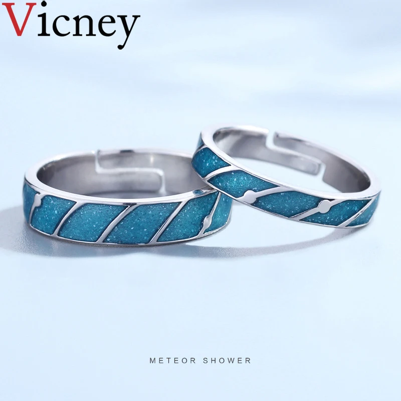 Vicney 925 пробы Серебряный Метеор кольца для душевой оригинальный голубой эмалью Пара Кольца для влюбленных Романтический 2019 Лето ювелирные