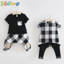 Sodawn/одежда с надписью «Brother sister» Новая летняя детская одежда для мальчиков и девочек, костюм с короткими рукавами+ шорты комплект одежды для мальчиков и девочек