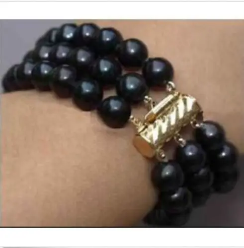 

huij 001214 AA+ 9-10mm south sea black pearl bracelet 7.5-8" 14k-20
