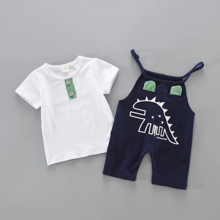 Baby Boys Clothes Set  Summer Cotton Short T Shirt + Bib pants Print Dinosaur Set Toddler Boy clothes for Little Kid Clothing