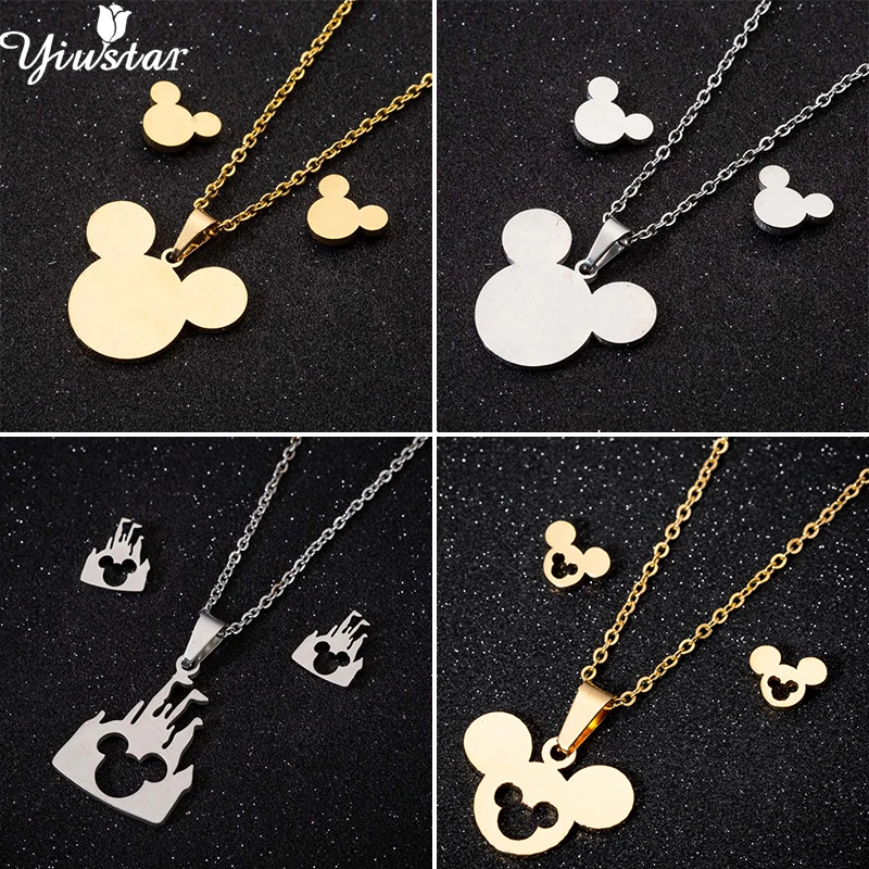 

Yiustar Cute Mickey Stainless Steel Jewelry Jewellery Sets for Women Mouse Charms Necklaces Wedding Necklace Kids Christmas Gift