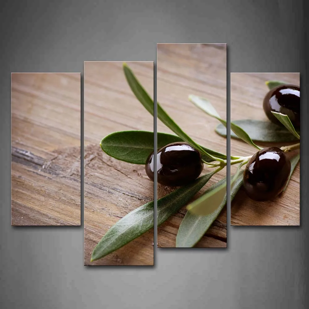 

Framed Wall Art Pictures Black Olive Leaf Canvas Print Food Modern Posters With Wooden Frames For Home Living Room Decor