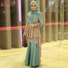 SuDan Elegant Prom Dresses African Long sleeve Evening Dresses with Hijab Chiffon And Lace Formal Dresses high Neck Z959