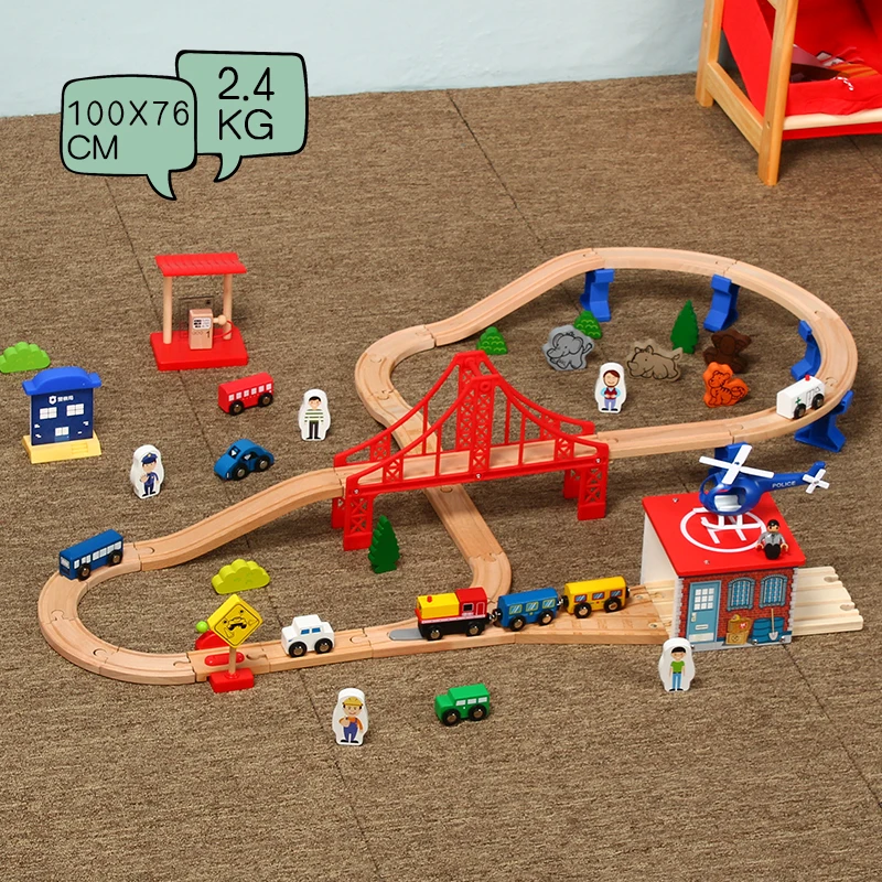 Детский Электрический поезд, набор, полицейская пожарная станция, кубики "дорожное движение", магнитный поезд, литая под давлением, слот, игрушка, подходит для стандартных деревянных тренировок - Цвет: B