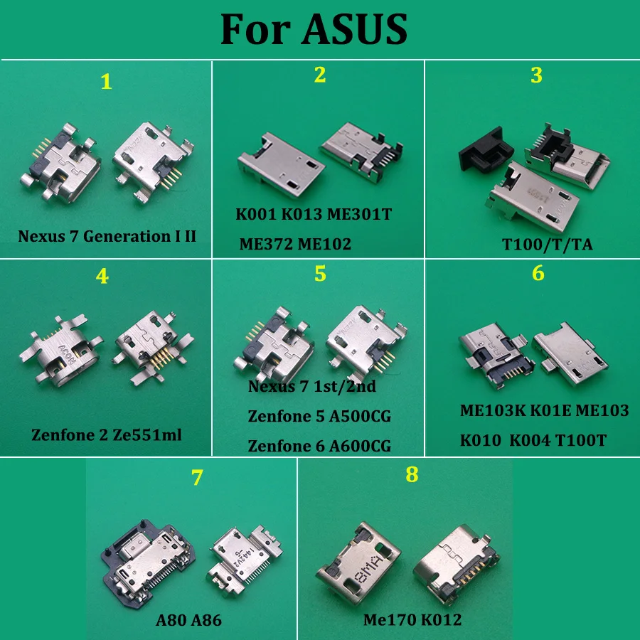 

1PCS Micro USB Connector For ASUS T100/T/TA Memo Pad ME301T ME102 ME170 K01E K004 K012 A80 A86 Nexus7 1st 2nd ZE551ml