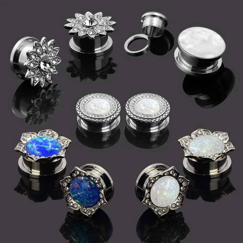 Túnel bollos Plug oreja piercing tribal c316l plata 8mm