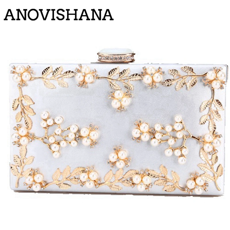 

ANOVISHANA Pearl Evening Bag Clutch Bags Clutches Lady Wedding Purse Party Purse Crossbody Shoulder Metal chain Bags For Women