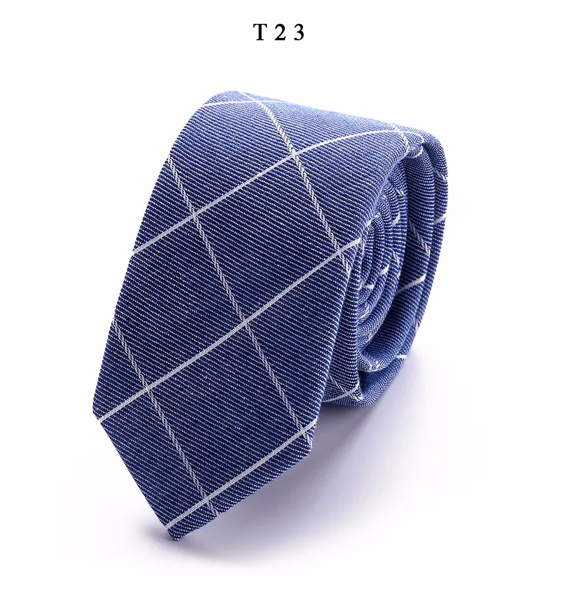 Мужской галстук, узкий галстук в синюю полоску, новинка, узкий Классический Тонкий галстук, хлопок, 6 см, для мужчин, Свадебная вечеринка, бизнес T51-20