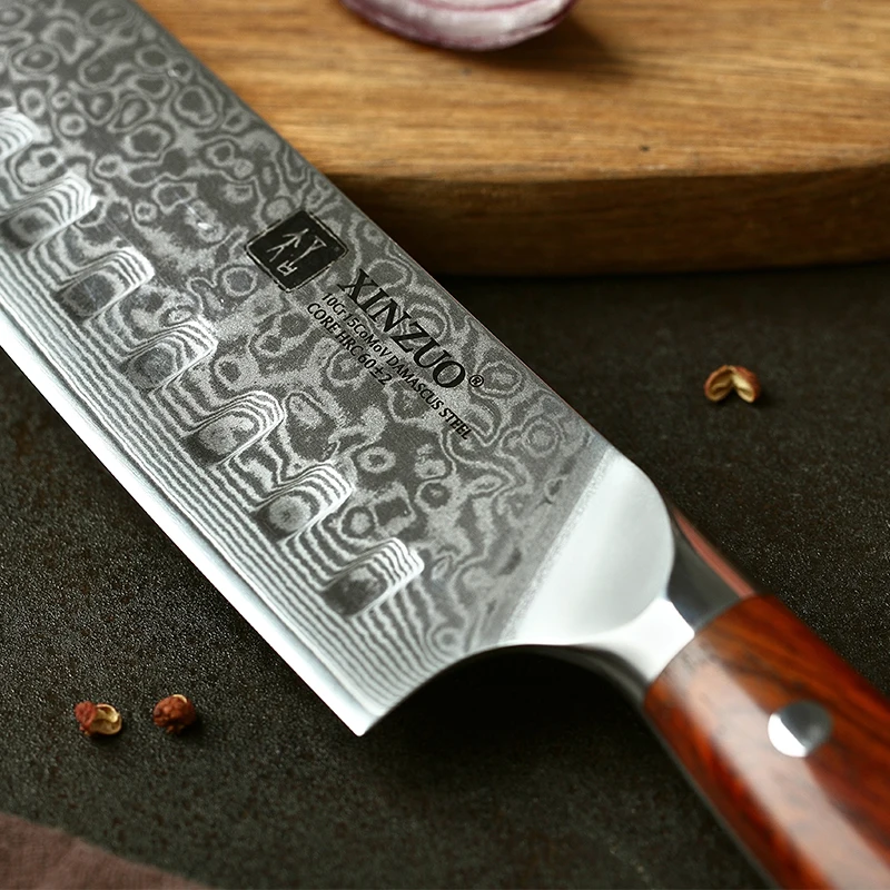 XINZUO 7 ''дюймовый кухонные ножи santoku 67 слоев Дамасская сталь Нож шеф повара дело с мясом фрукты овощи Палисандр Ручка