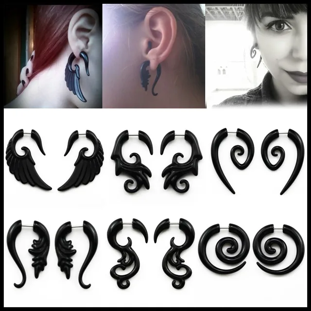 12pcs Angel Wing Black Acrylic Studs Fake Cheater Illusion Plug 12pcs Angel Wing Black Acrylic Studs Fake Cheater Illusion Plug Tunnel Earring Piercing Jewelry Body