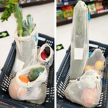 GreeOn Ecological Reusable Vegetable Fruit Bags - Reutilisable Cotton Mesh Cloth - Eco Friendly Zero Waste Produce Storage Bag 6