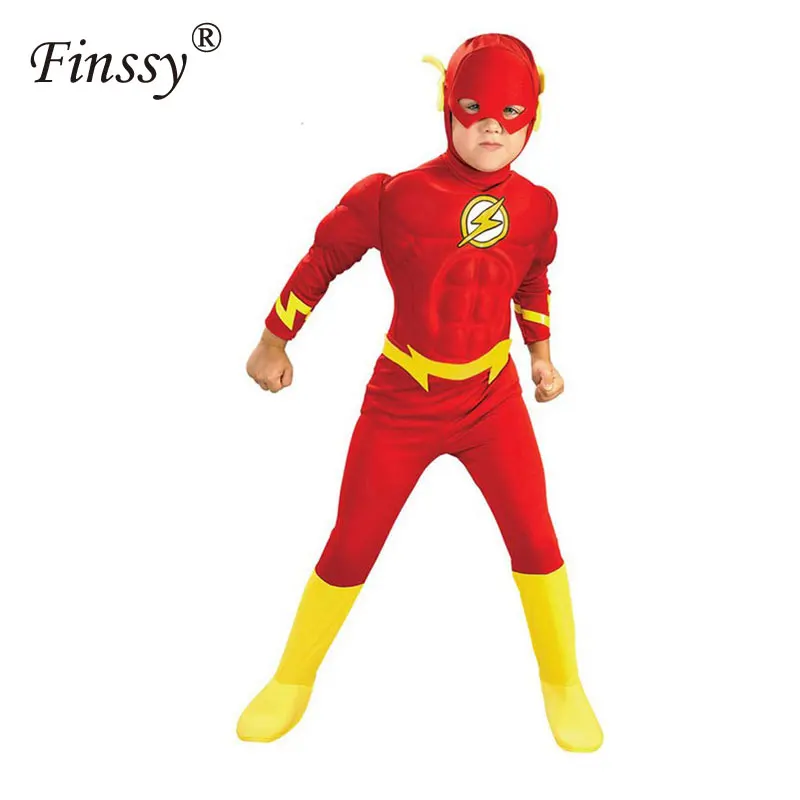 Koop Anime Avengers Superheld Flash cosplay Kinderen jongen spier Een stuk Pak Halloween Christmas Party Kostuum Carnaval Kleding