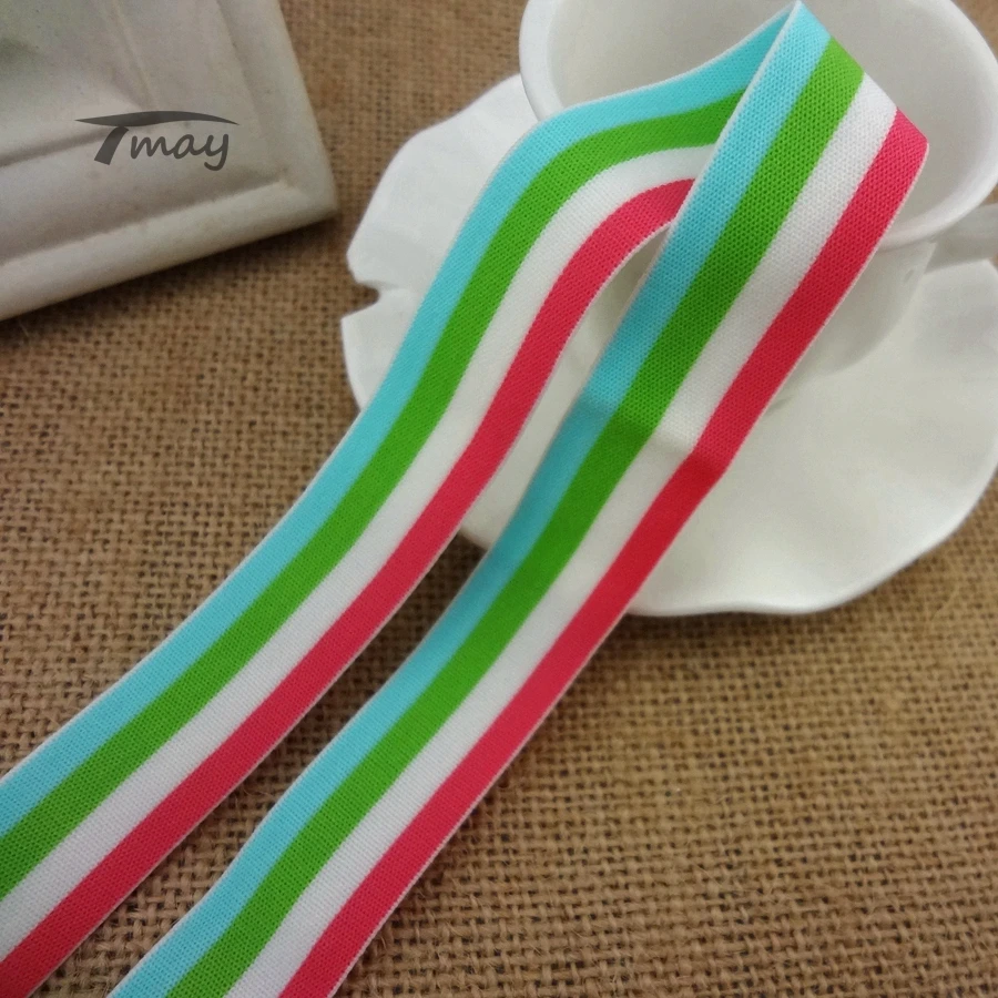 

#1228 Rainbow Rubber Trim DIY Baby Girl HairBand Elastic Band 2yards/lot Lace Trim 20MM Wide Stretch Lace Ribbon Riband Tape