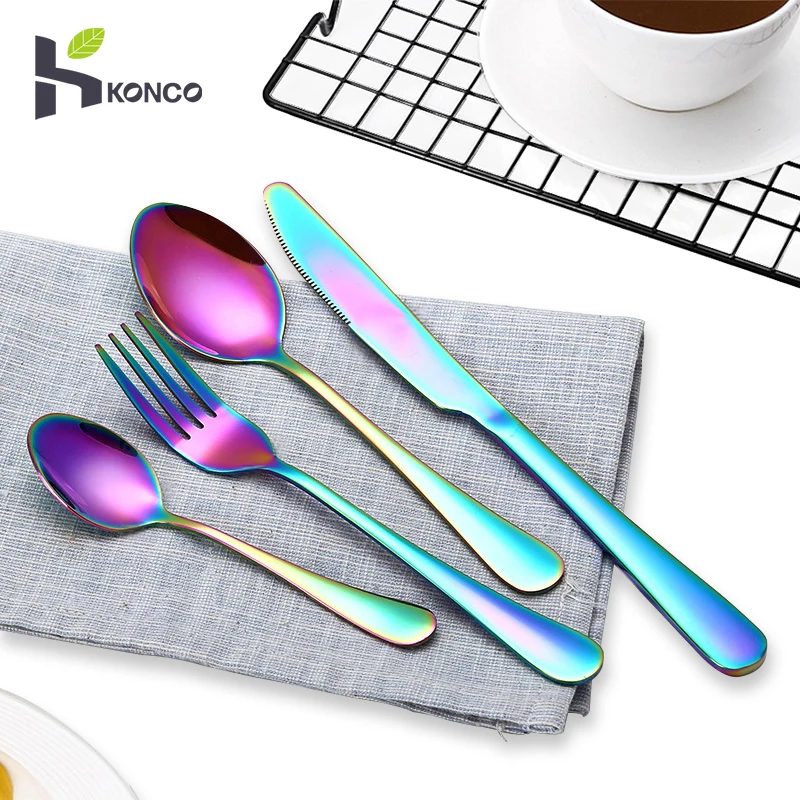 

KONCO 304 Stainless Steel Cutlery Utensils 4 Pieces Tableware wedding Party Dinnerware Set Flatware Set with Fork knife Spoons