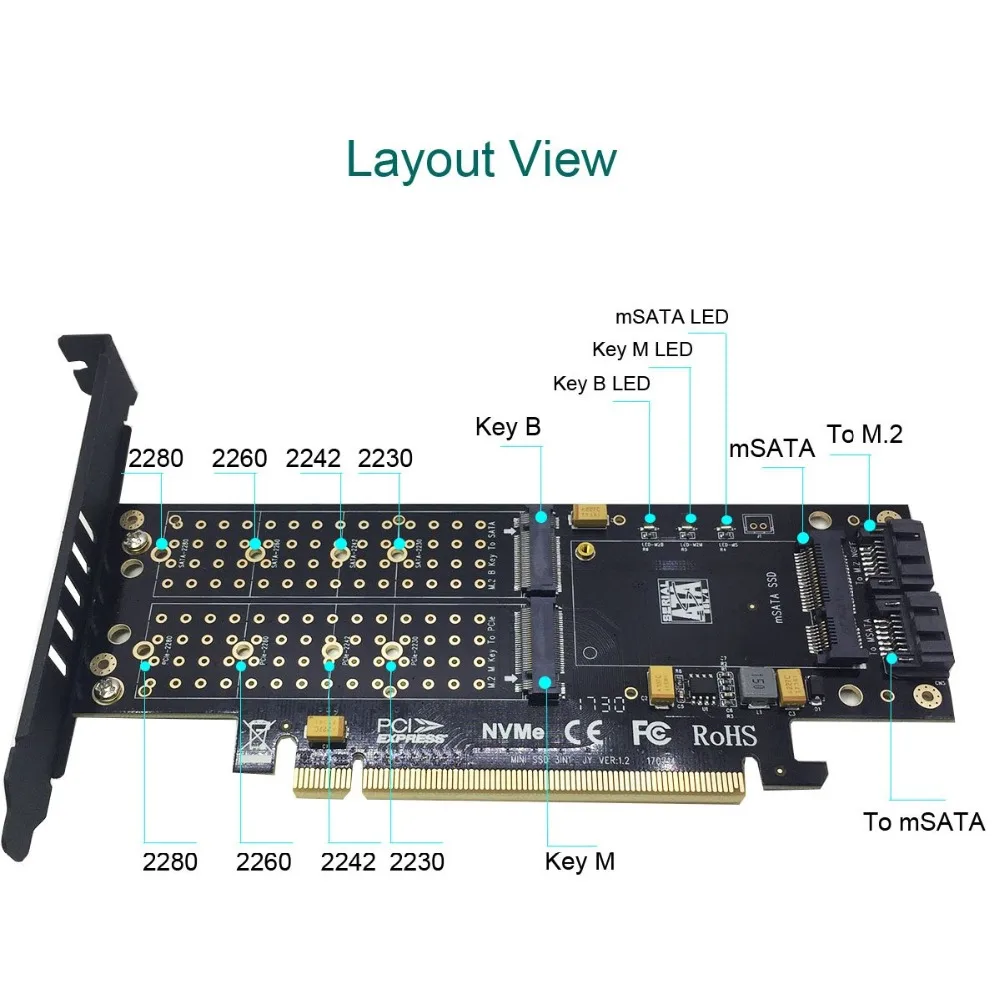 3 в 1 PCI E 0 X16 к NGFF M.2 NVMe AHCI SSD адаптер карта для M Key B Ключ mSATA твердотельный накопитель