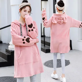 

Maternity Velvet Loose Hoodies Tops Autumn Winter Pregnancy Clothes Sweater Dress Cute Rabbit Ears Hat Hoodie for Pregnant Women