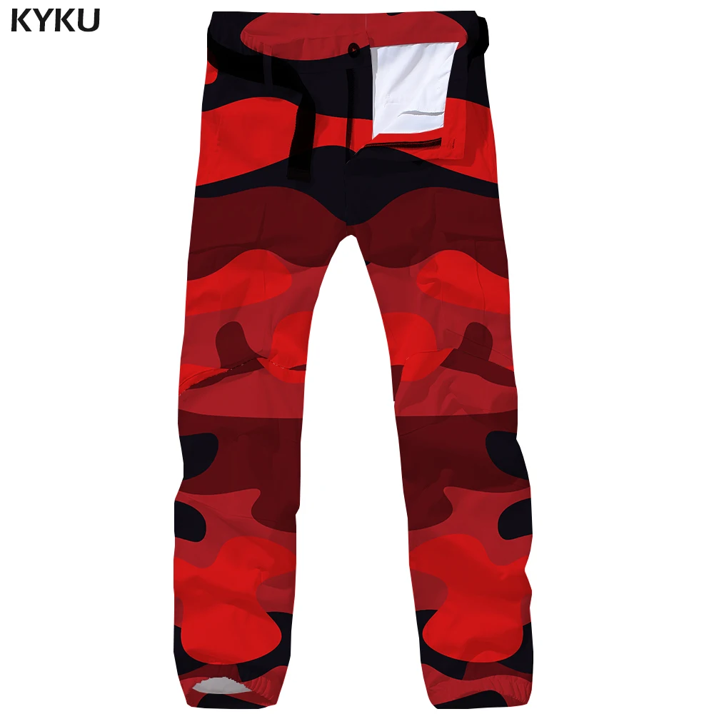 KYKU Brand Camo Cargo Pants Men Camouflage Tactical Pants Military Red