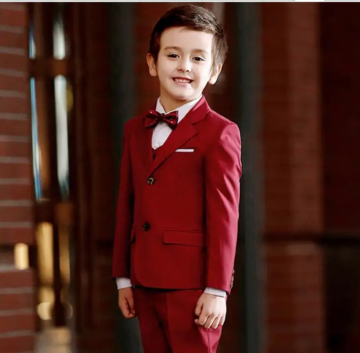 Мальчик красный костюмы с блейзером для свадьбы пальто+ рубашка+ галстук-бабочка+ брюки+ жилет 5 шт./компл. Детский костюм Garcon брак одежда Размеры 100-170