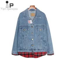 Винтажное базовое пальто женская джинсовая куртка Harajuku сращивающийся короткий женский пиджак черная джинсовая куртка женская одежда уличная