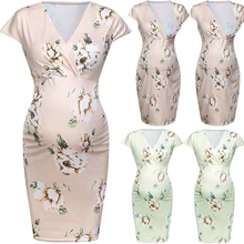 Emotion Moms Women Pregnancy Dress Deep V Neck Maternity Summer Floral Pregnant Wear Fashion Dresses new fashion pregnancy wear spring clothes hollow out of bud silk dress sweet maternity dress v neck lace dresses