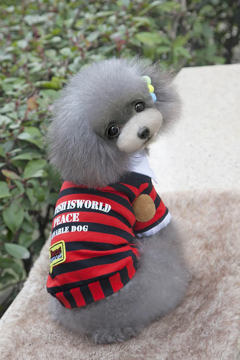 Дизайн Pet Товары для собак Футболки-поло для мужчин красный/синий в полоску дешевый хлопок щенок бренд футболки собака летней одежды для Тедди Чихуахуа pd110 - Цвет: Red