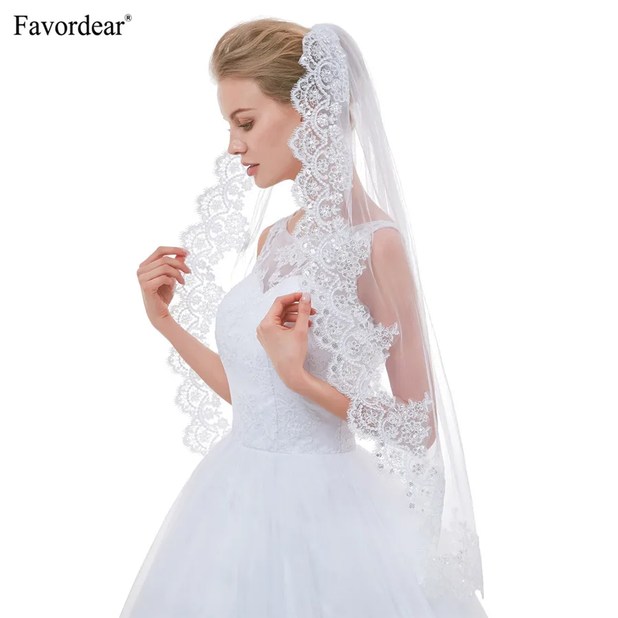 Favordear Velos De Novia 2018 Фата для невесты короткая роскошная кружевная невест вуаль с