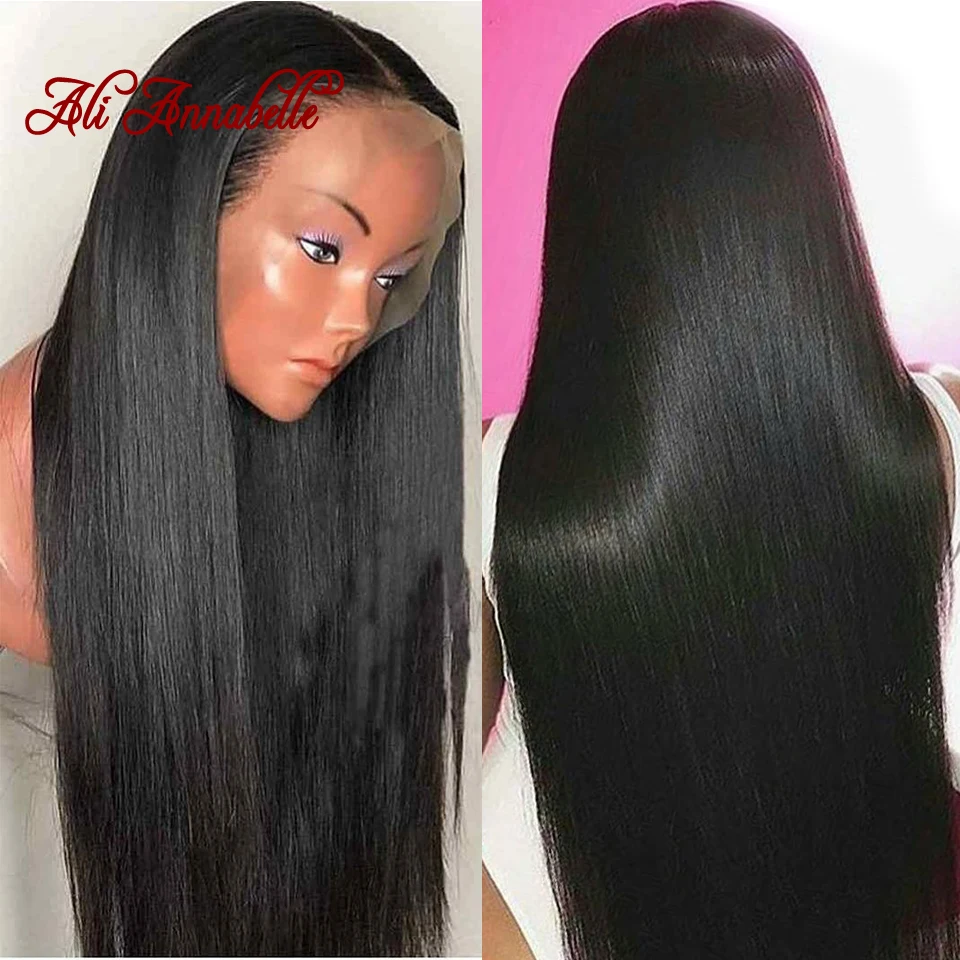 Ali Annabelle 360 кружевные передние человеческие волосы парики предварительно выщипанные волосы малазийские прямые кружевные передние парики с детскими волосами полные концы
