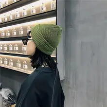 Зимняя шапка для мужчин Skullies& Beanies для женщин и мужчин, модная теплая шапка унисекс, эластичная вязаная шапочка, шапки, модная Зеленая Шапка