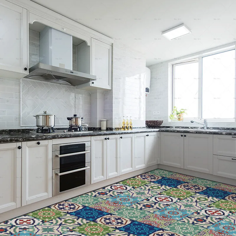 PVC Self-adhesive Floor Sticker Waterproof Wear-resistant Home Living Room Kitchen Bathroom Ground Floor Tile Stickers