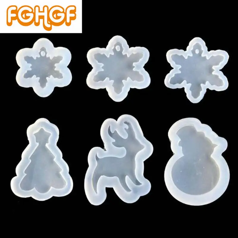 

6pcs Merry Christmas Jewelry Setting Silicone Molds Snowman Pendant Xmas Tree Charm DIY Accessories Elk Snowflake Resin Craft