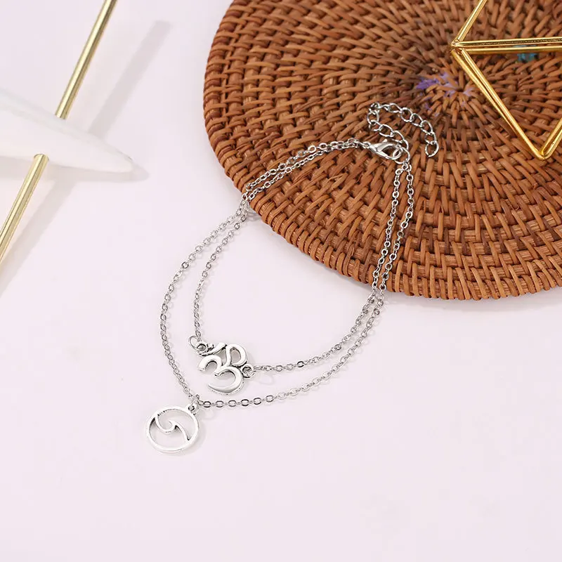 

Bohemia Style Double Chains Hollow Circle Break Line "3D" Pendants Thin Chains Silver Adjustable Anklets For Women
