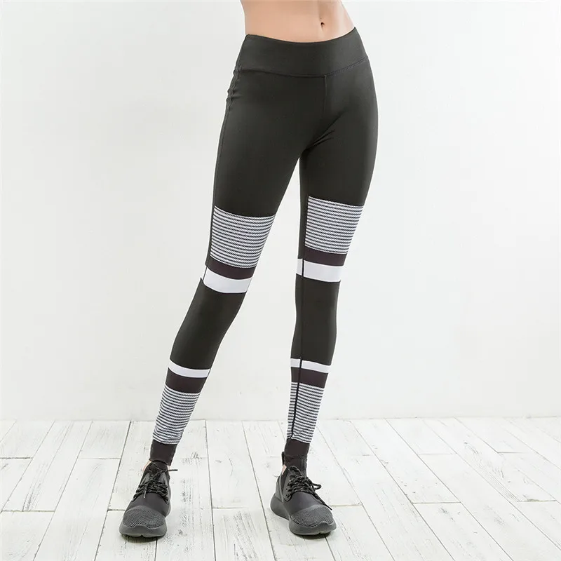 Для женщин Цифровая печать леггинсы Slim Fit Yoging в полоску в стиле пэчворк Спортзалы, бодибилдинг/мешковатые шорты спортивные Леггинсы