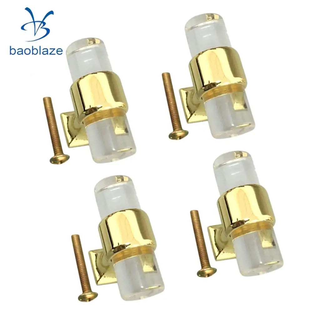 4Pcs Acrylic Door Pull Knob Drawer Cabinet Cupboard Handle Hardware Gold