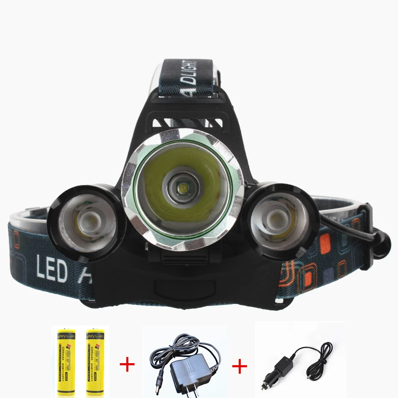 

5000Lm Led lighting Head Lamp T6+2R5 LED Rechargeable Headlamp Headlight Outdoor Camp Lamp Head Torch+ Charger+18650 Battery