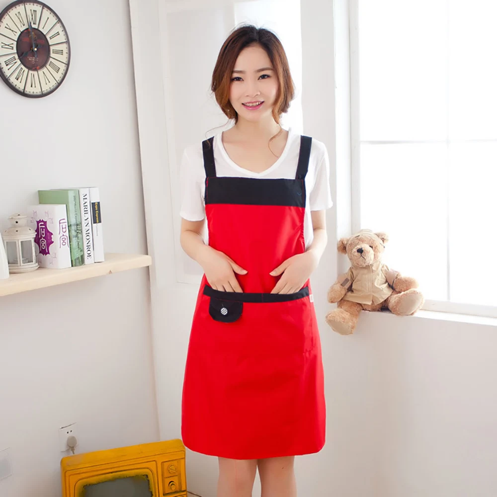 

Apron strap solid multicolor waterproof oilproof kitchen home sleeveless apron with pocket coveralls resistant to dirt and washi