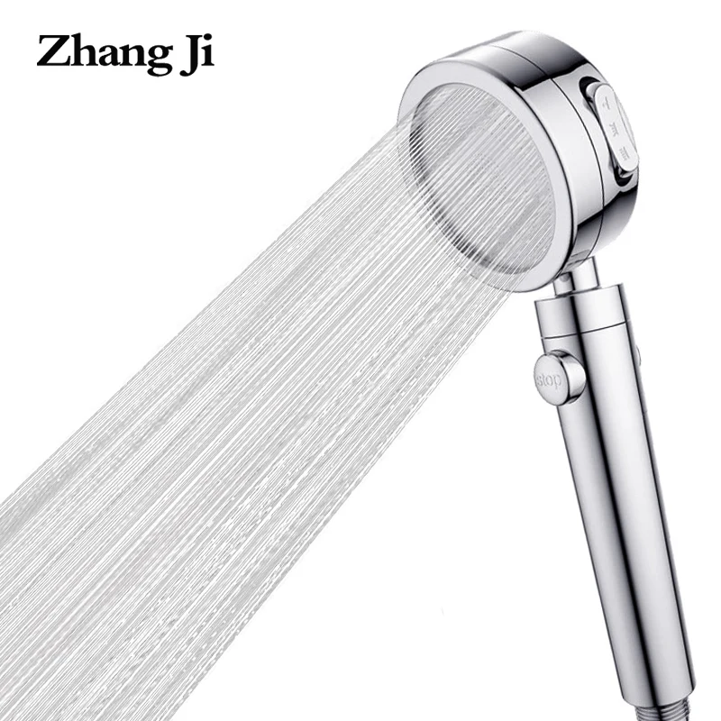 

ZhangJi Plating 3 Modes Shower Head Switch Button Chrome Electroplate Adjustable Bathroom Handled High Pressure Nozzle Sprayer