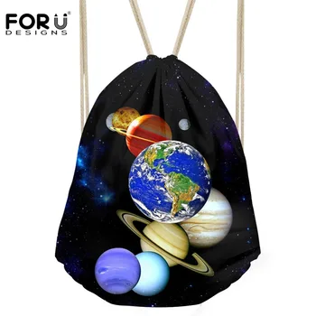 

FORUDESIGNS Small Drawstring Bags Universe Space Print Teenager Girls Travel Backpack Women School Backpack bolsas feminina