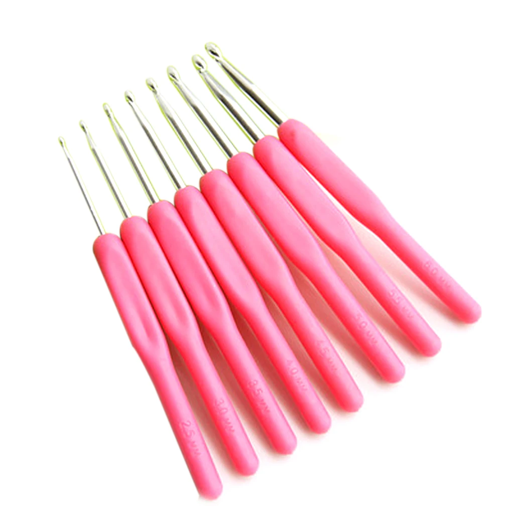 Набор из 7 инструментов для вязания крючком с мягкой ручкой алюминиевый крючок красочный - Цвет: NO6