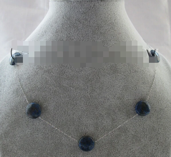 

huij 002283 white gold chain + 15mm natural coin shape lapis lazuli necklace - 14k