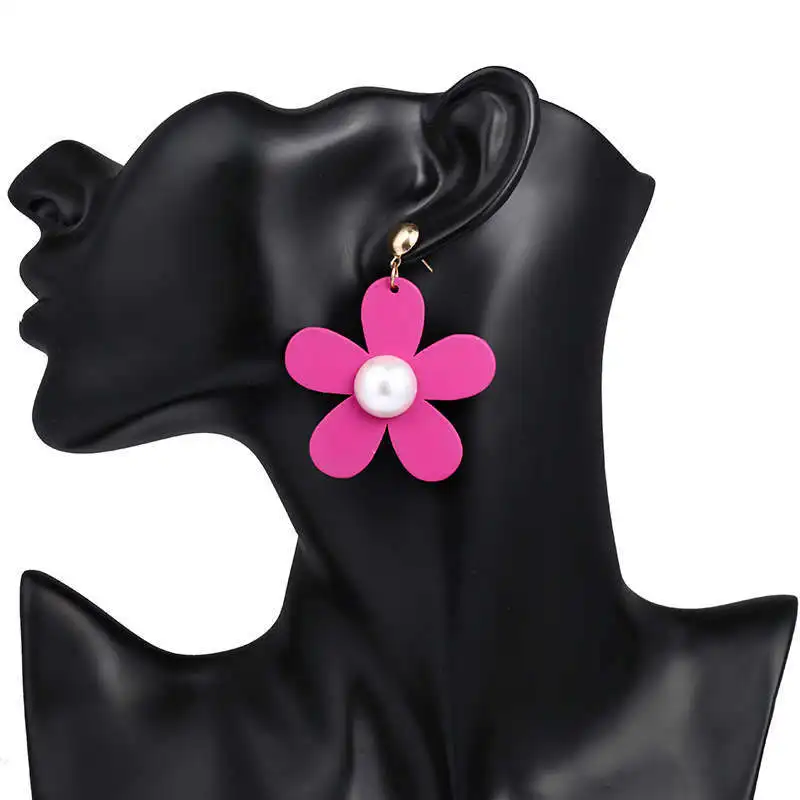 

2019 Koreans Style Cute Flower Earrings For Girl Green Yellow Pink Color Trendy Summer Earrings Party Wedding jewelry