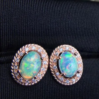 

Natural opal stud earring Free shipping Natural real opal 925 sterling silver For men or women 0.5ct*2pcs gemstone #J19011005