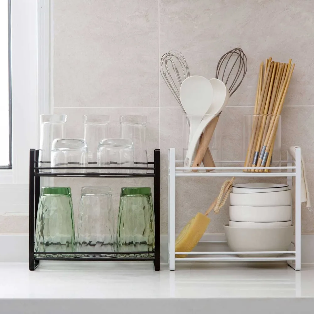 

Iron Double Layer Storage Rack Shelves Spices Condiments Holder Crust Stand Iron Storage Shelf Bathroom Kitchen Organizer